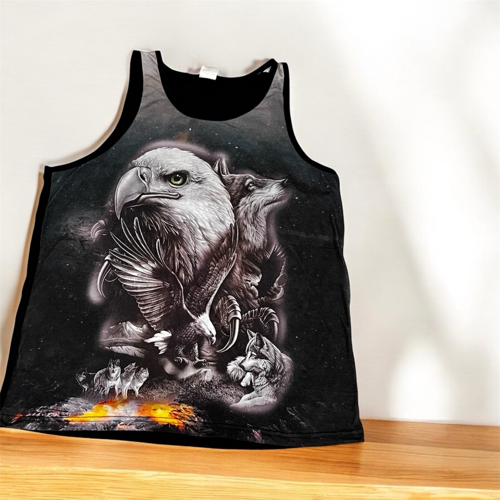 Native Fashion Eagle & Wolf Nature Tank Top Mens/Unisex Size M Biker core
